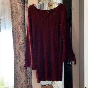 Lulus bell sleeve v neck cranberry sweater dress